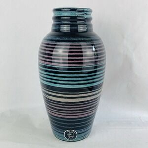 Vtg Harris Potteries Vase Chicago 1980s Retro Mid Century Modern Decor Striped